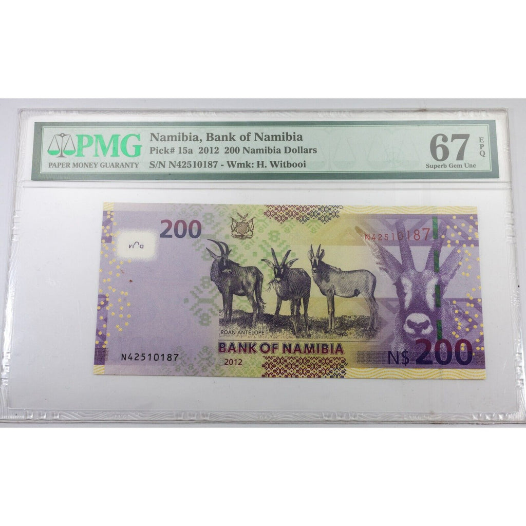 2012 Bank of Namibia 200 Dollars Graded by PMG as Gem Unc 67 EPQ Pick #15a