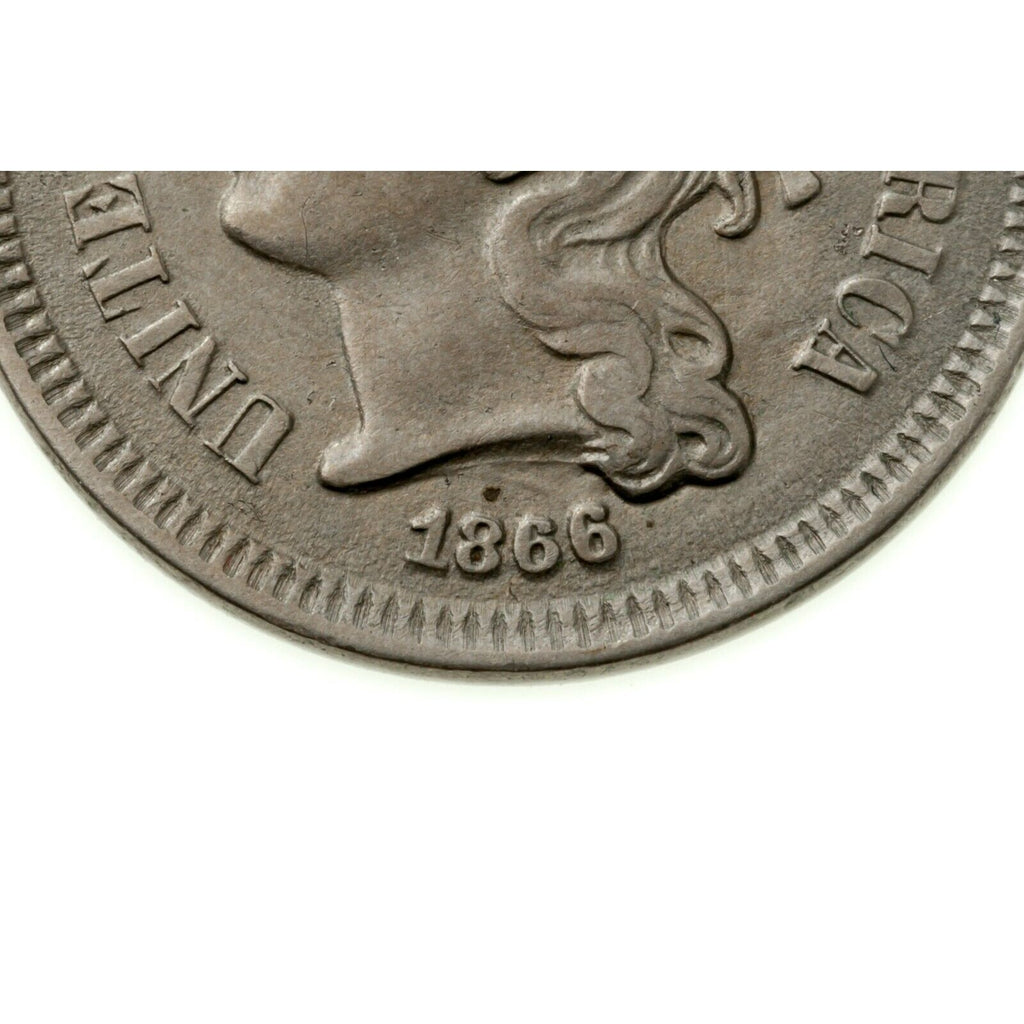 1866 3 Cent Nickel 3CN in Extra Fine XF Condition, Natural Color, Strong Detail