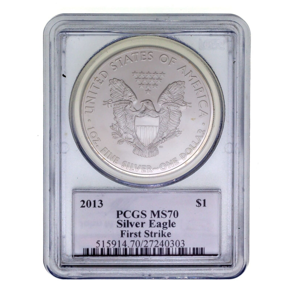 2013 S$1 Silver American Eagle Graded by PCGS as MS-70 First Strike Mercanti