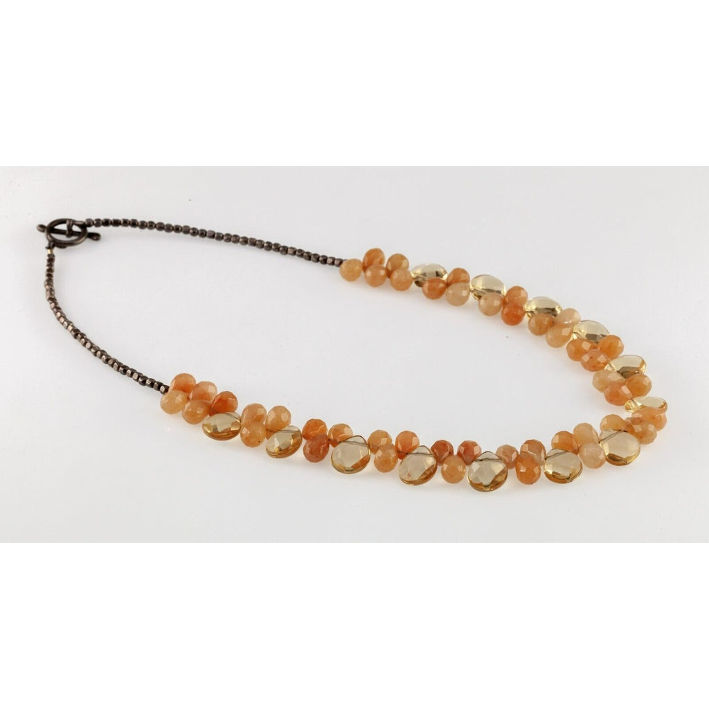 Gorgeous Silver Bead and Citrine Briolette Bib Necklace Toggle Clasp 18"