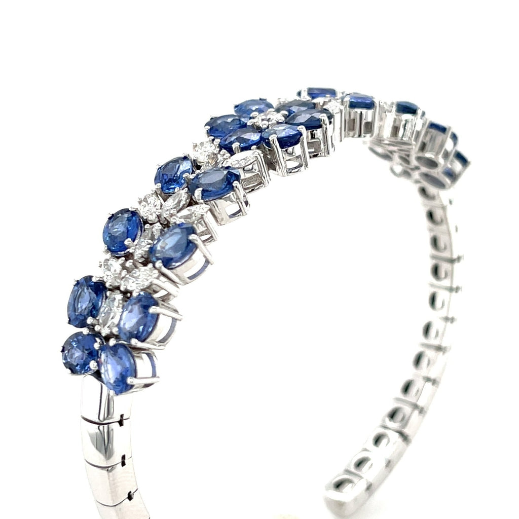 18K White Gold Ladies Flower Bracelet 3.50 cts diamonds 12 ct Ceylon Sapphires