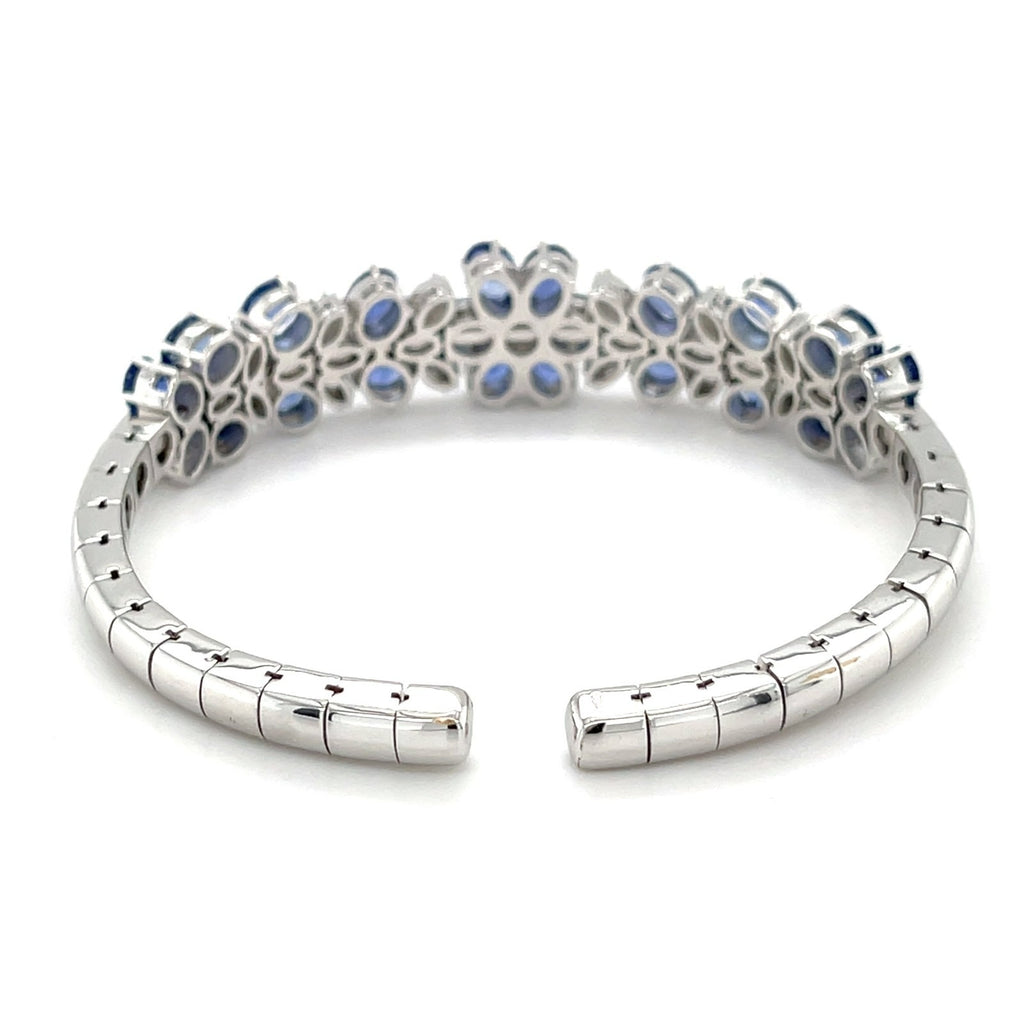 18K White Gold Ladies Flower Bracelet 3.50 cts diamonds 12 ct Ceylon Sapphires