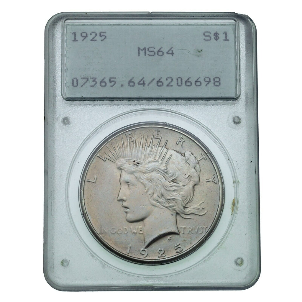 1925 $1 Silver Peace Dollar Graded by PCGS as MS64 Old Holder
