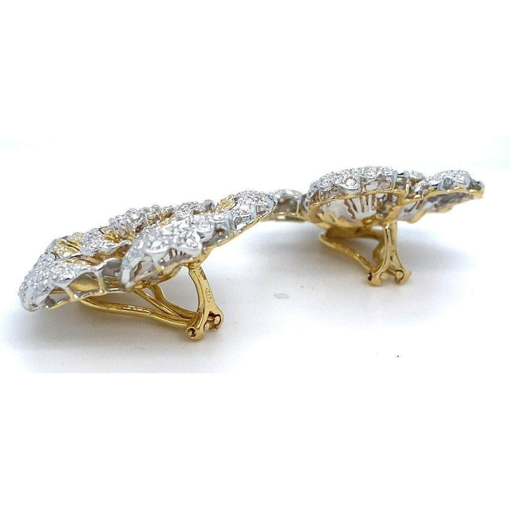 18k Two Gold Gold 3.24 Ct. Diamond Floral Ear Clips Gorgeous!