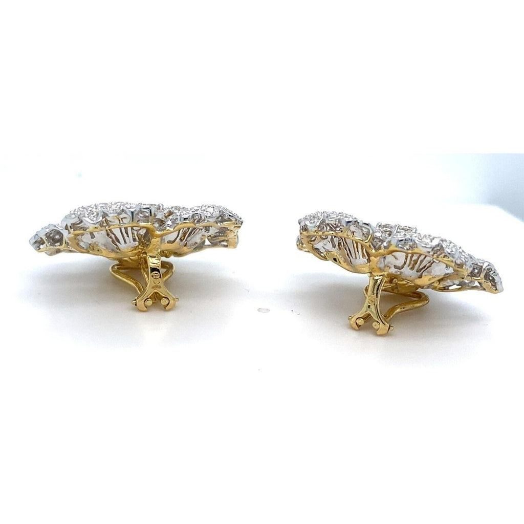 18k Two Gold Gold 3.24 Ct. Diamond Floral Ear Clips Gorgeous!