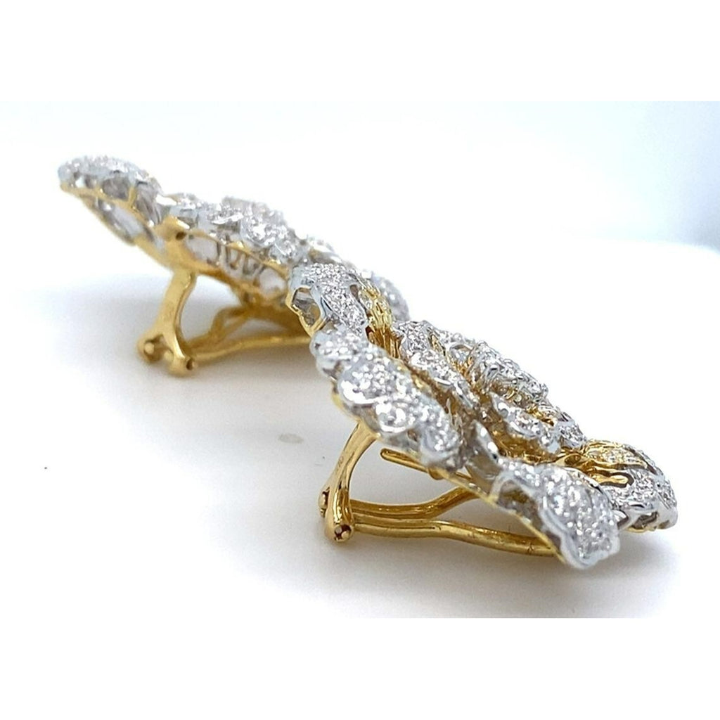 18k Two Gold Gold 3.24 Ct. Diamond Floral Ear Clips Gorgeous!
