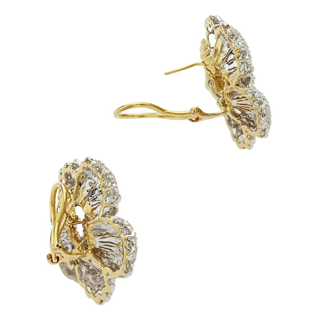 18k Two Gold Gold 3.24 Ct. Diamond Floral Ear Clips Gorgeous!