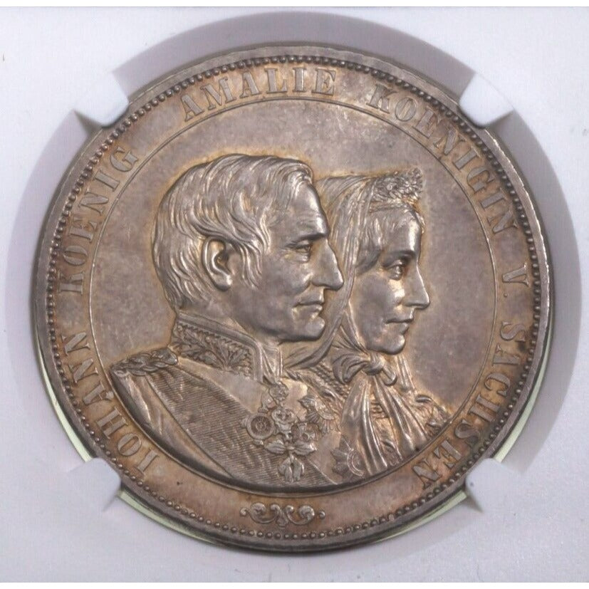 1872 German States SAXONY 2 Taler Golden Wedding Anni. in MS 64 By NGC KM 1231.1