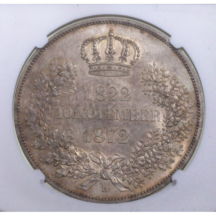 1872 German States SAXONY 2 Taler Golden Wedding Anni. in MS 64 By NGC KM 1231.1