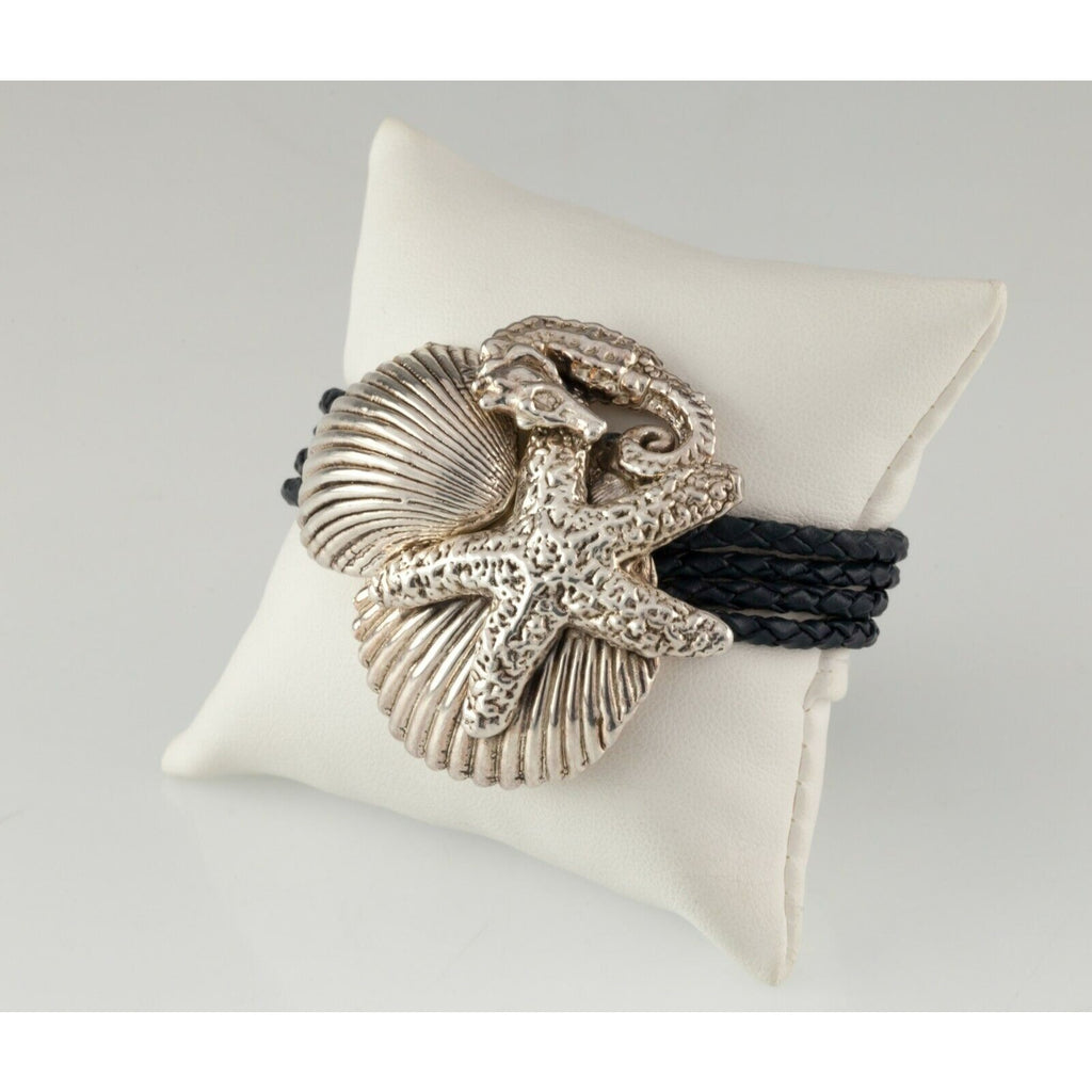 Gorgeous Sterling Silver Star Fish & Sea Horse Bracelet by Bat-Ami 27.6g