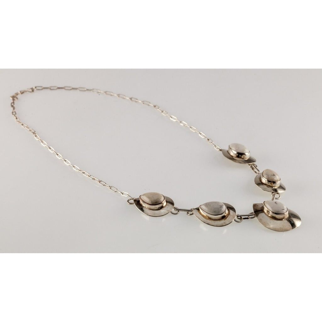 Sterling Silver White Buffalo Turquoise Plaque Bib Necklace 20"