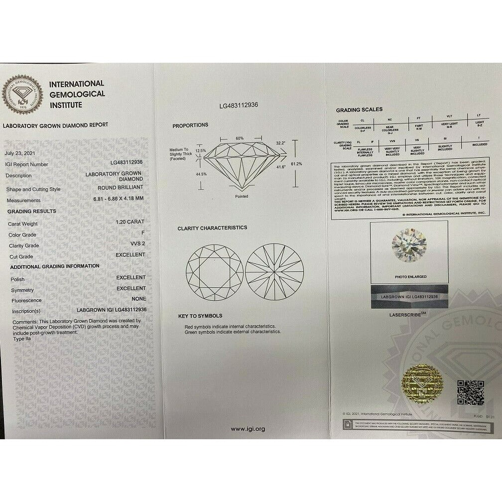 Lot of 2 CVD Lab Grown Round Cut Diamonds IGI Certified TCW = 2.36 Cts E-F VVS2