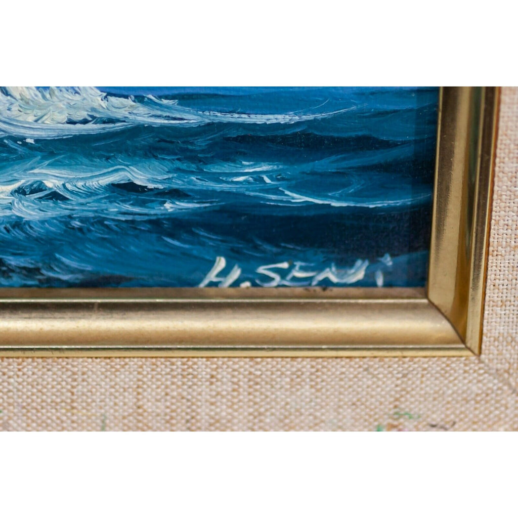 Untitled Oil Painting on Board of a Schooner Sailboat Signed H. Seni Framed