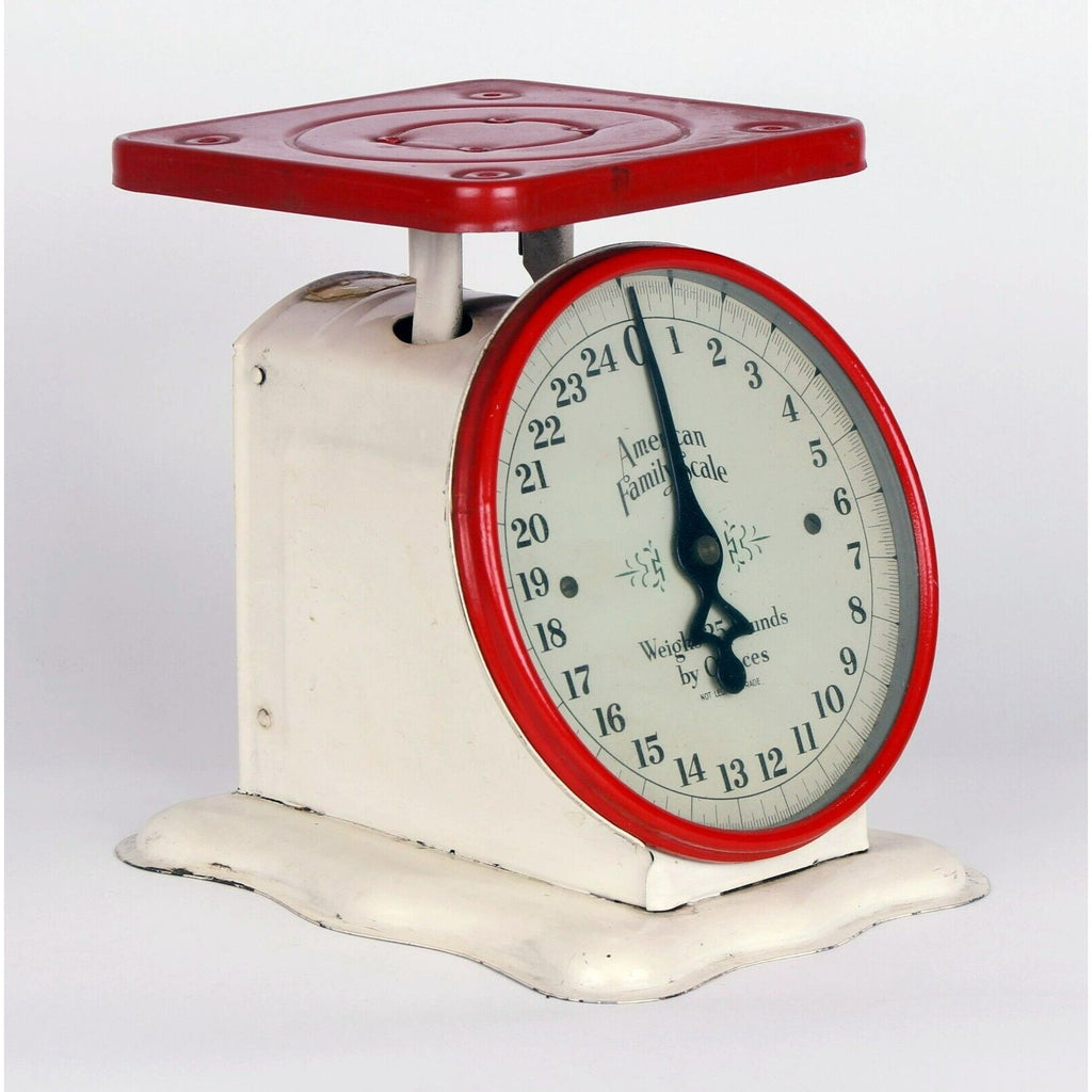 Vintage Red/White American Family Scale Co.  25 lbs Household Scale
