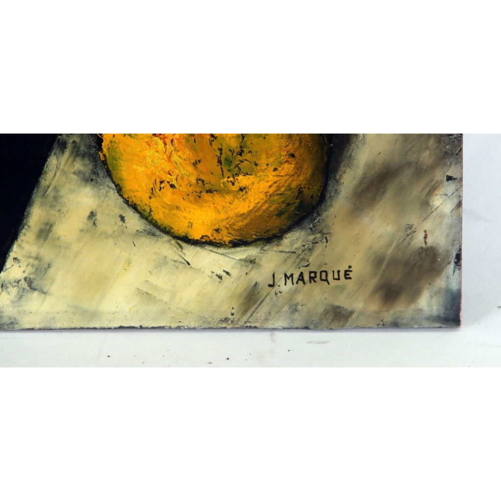 "Fruit on the Table" (1962) by J. Marque, Oil Painting on Board, 12x24