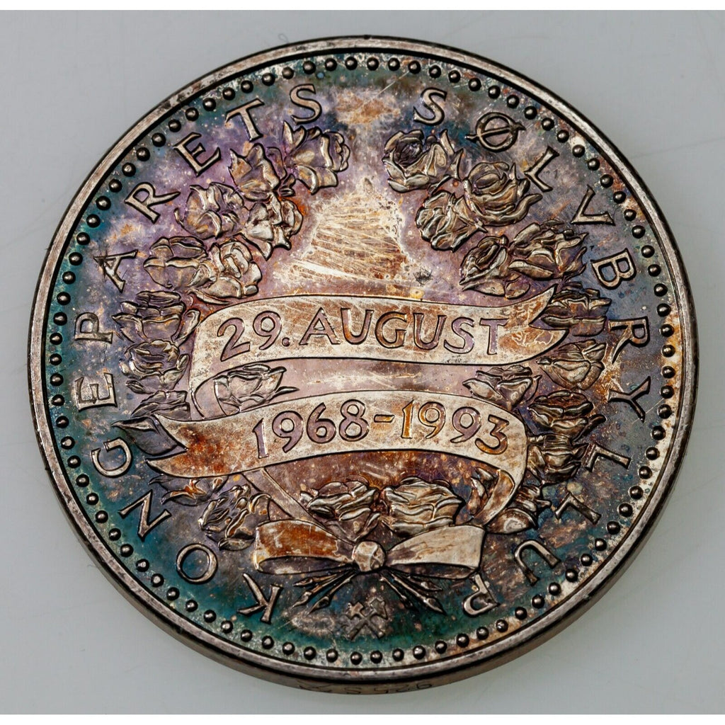 1993 King Harald & Queen Sonja Norway 25th Anniversary Sterling Silver Medal AU