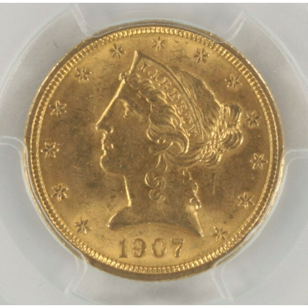 1907 $5 Gold Coronet Head Half Eagle Graded by PCGS as MS-63