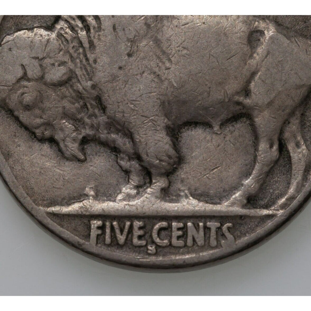 1917-S 5C Buffalo Nickel in Fine Condition, Natural Color, Strong Horn for Grade