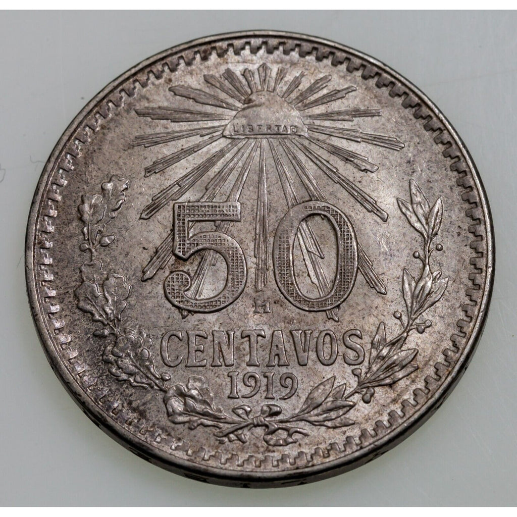 1919 Mexico 50 Centavos Silver Coin in BU Condition, KM 447