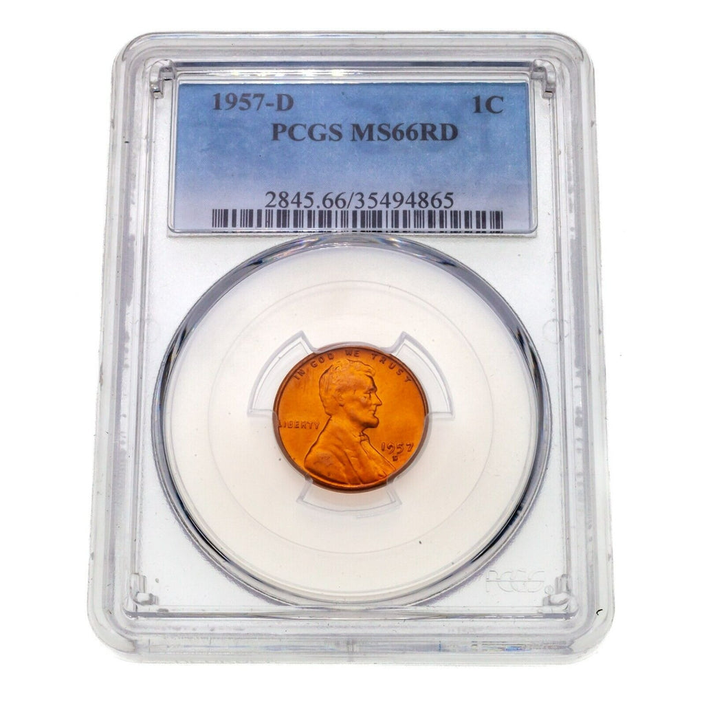 1957-D 1C Lincoln Cent Graded by PCGS as MS66RD