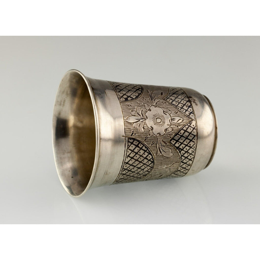 Antique Russian Silver Baby/Kiddish Cup With Flora Pattern