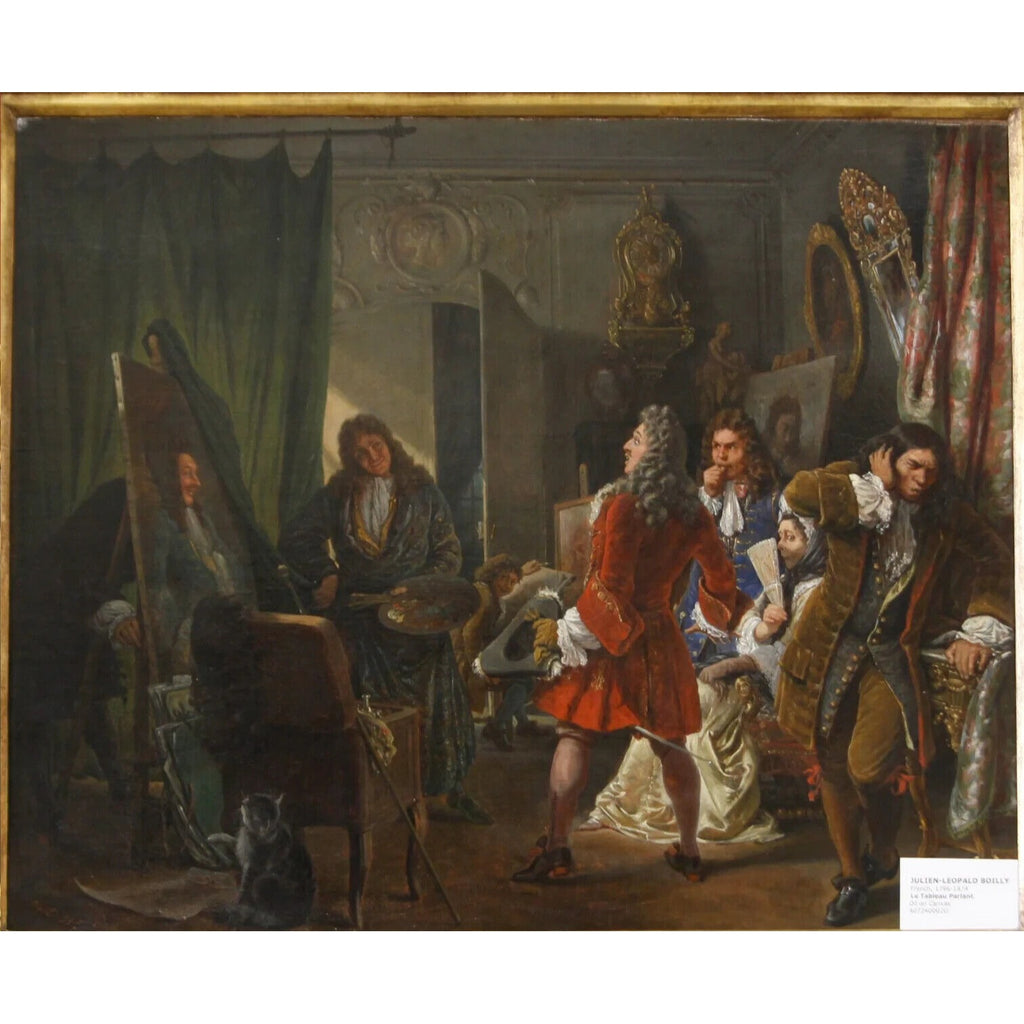 "Le Tableau Parlant" Oil on Canvas Gilt Frame by Julien Boilly 19th Cent. w/ CoA