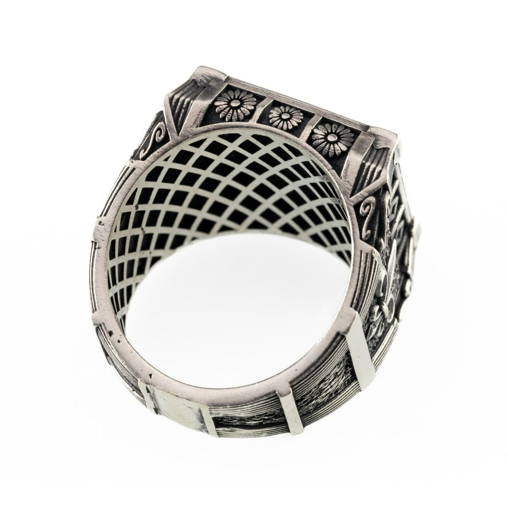 10k White Gold Diamond Plaque Men's Signet Ring with Diamond Bezel Size 9.75