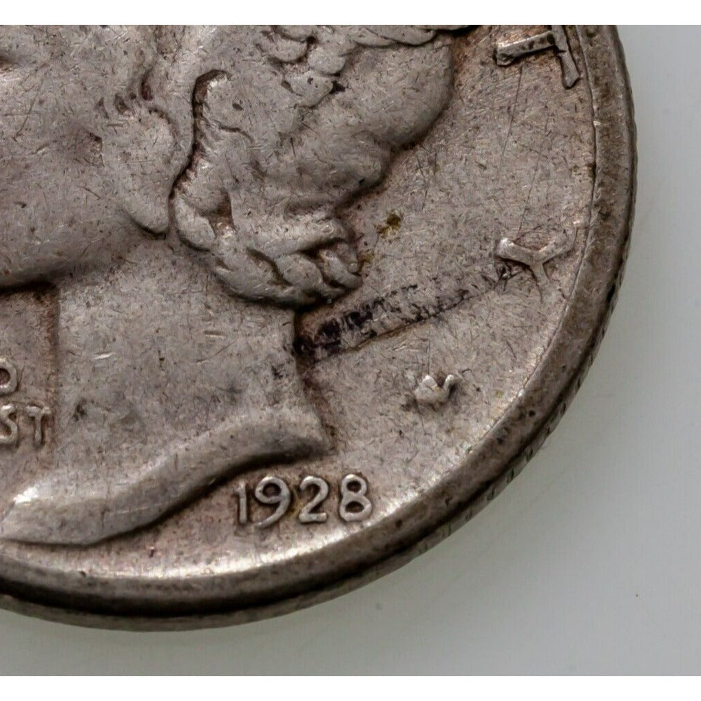 1928-D 10C Mercury Dime in Extra Fine XF Condition, Mostly White, Light Toning