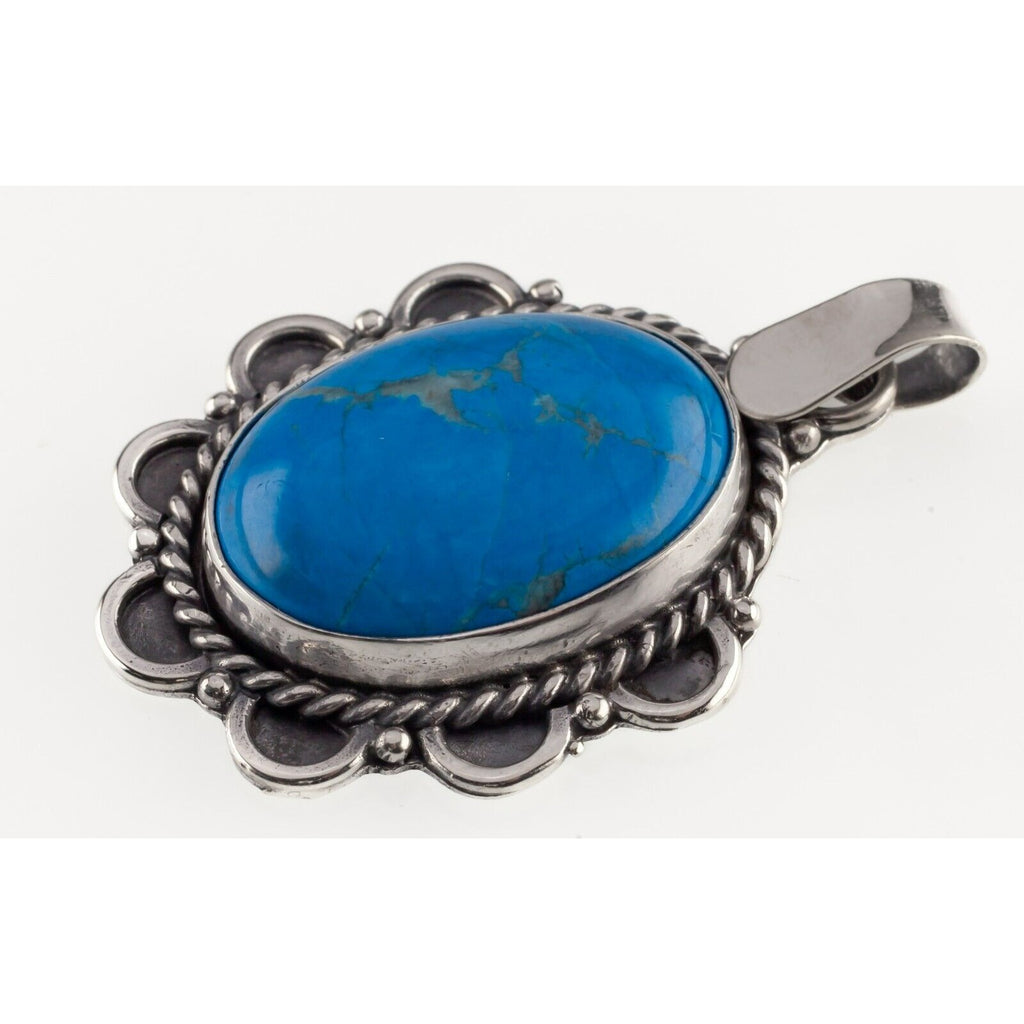 Sterling Silver Turquoise Cabochon Pendant Nice Blue Color!