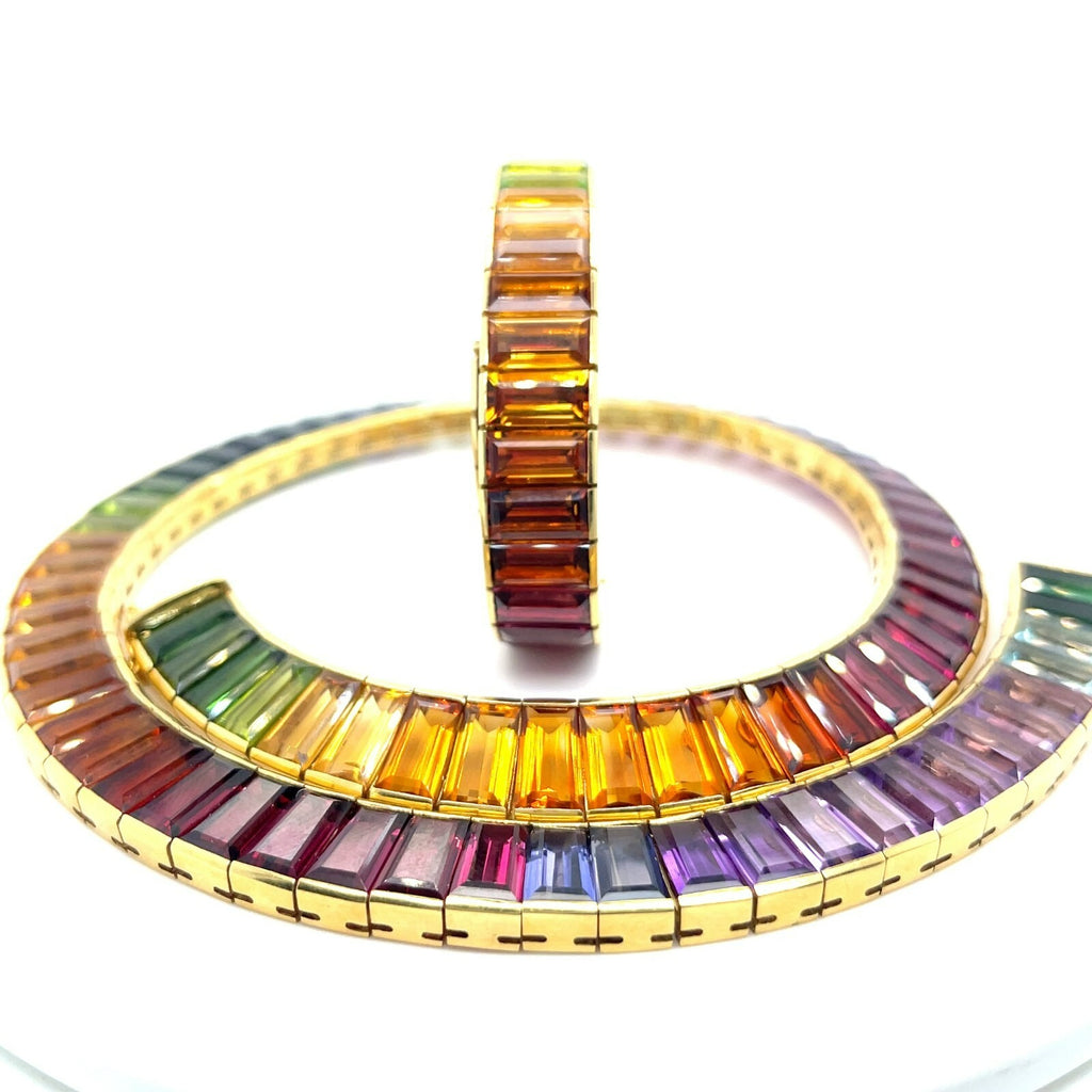 18k Yellow Gold Multi-Gem Rainbow Necklace and Bracelet Set TCW: 110.90ct 190.8g