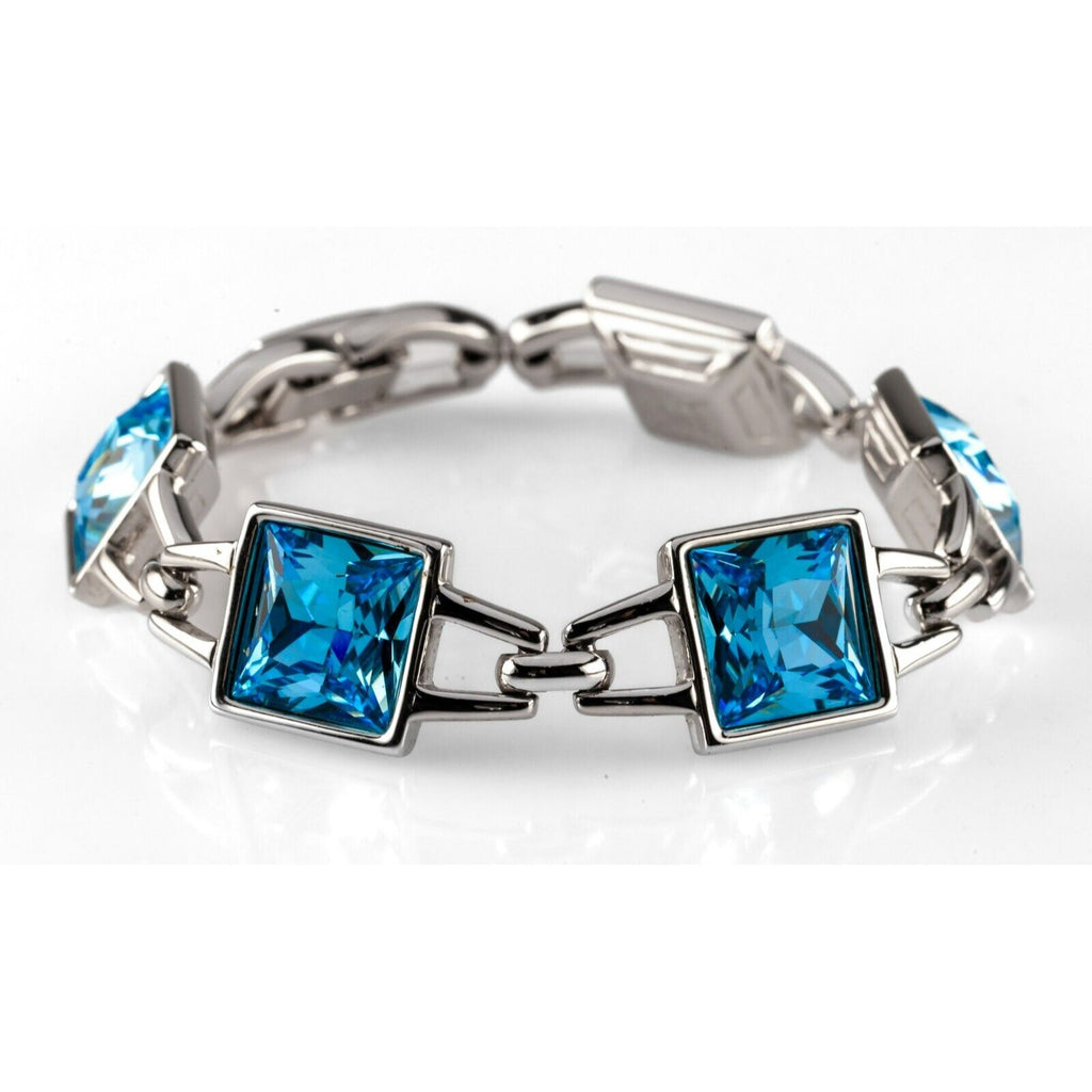 Swarovski Silver Plated Large Blue Crystal Station Bracelet w/ Crystal Clasp