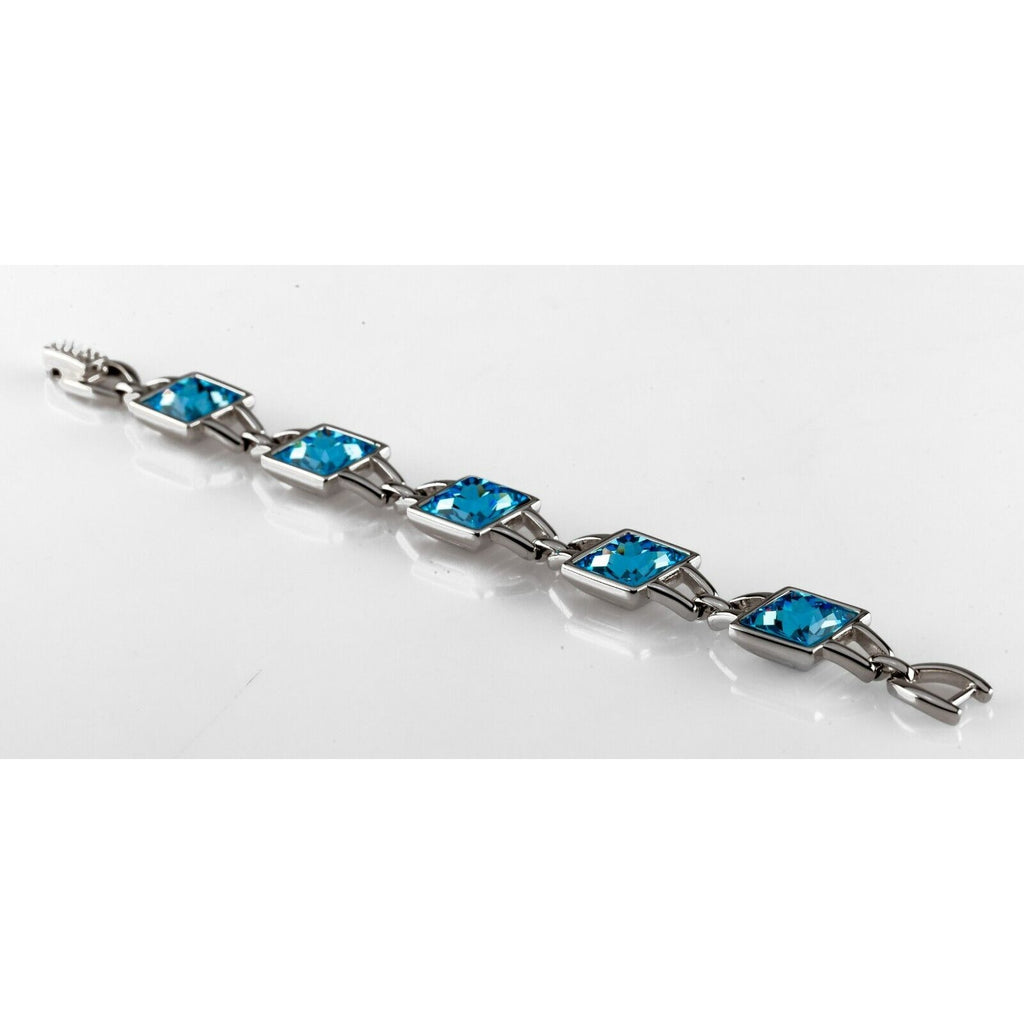 Swarovski Silver Plated Large Blue Crystal Station Bracelet w/ Crystal Clasp