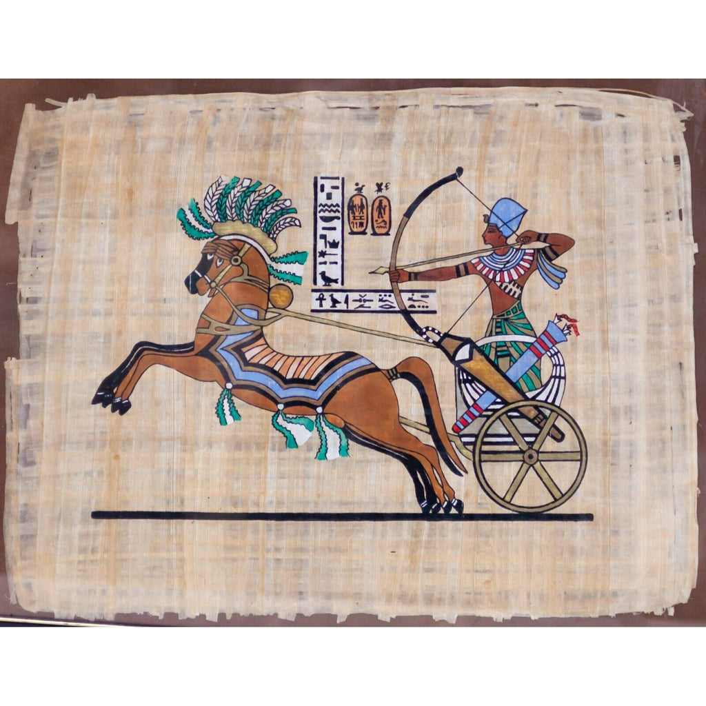 Gorgeous Painting on Papyrus of Rameses II in Battle of Kadesh Framed