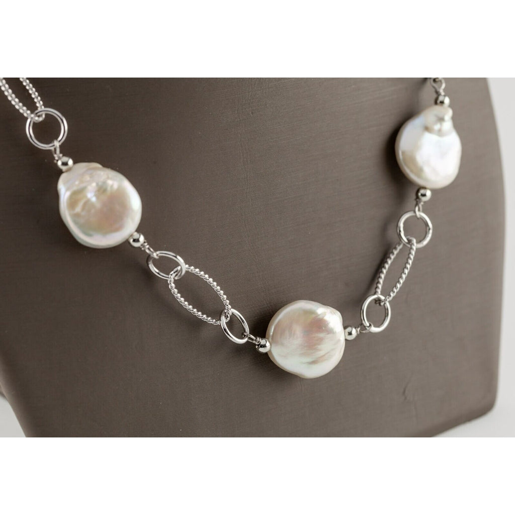 Sterling Silver Coin Pearl Opera Length Necklace Gorgeous! 40"