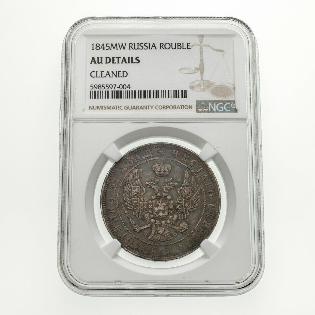1845-MW Russia Rouble Graded by NGC as AU Details Cleaned