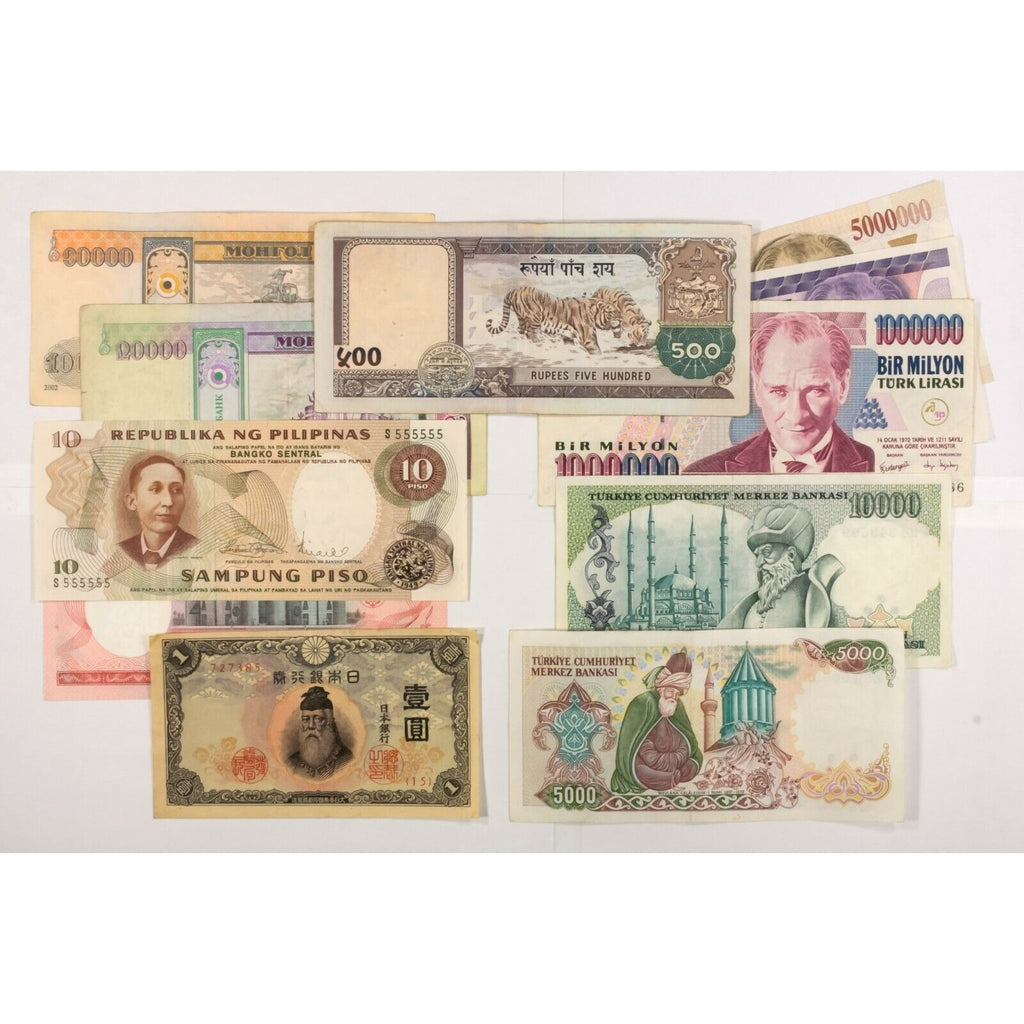 Asia Notes. Turkey To The Philippines. 11 Note Lot.