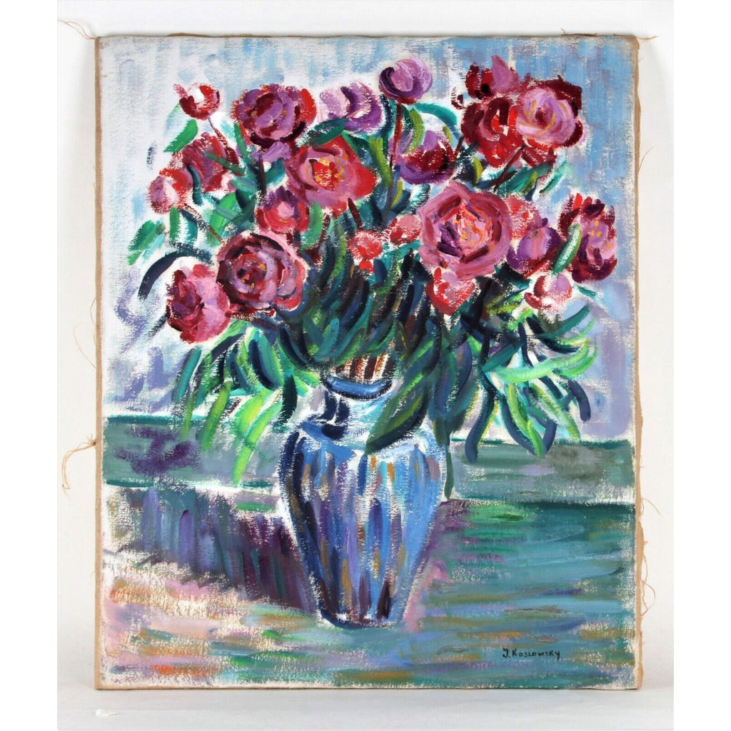J. Koslovsky: Untitled - Still Life of Flowers in Vase Oil Painting Signed