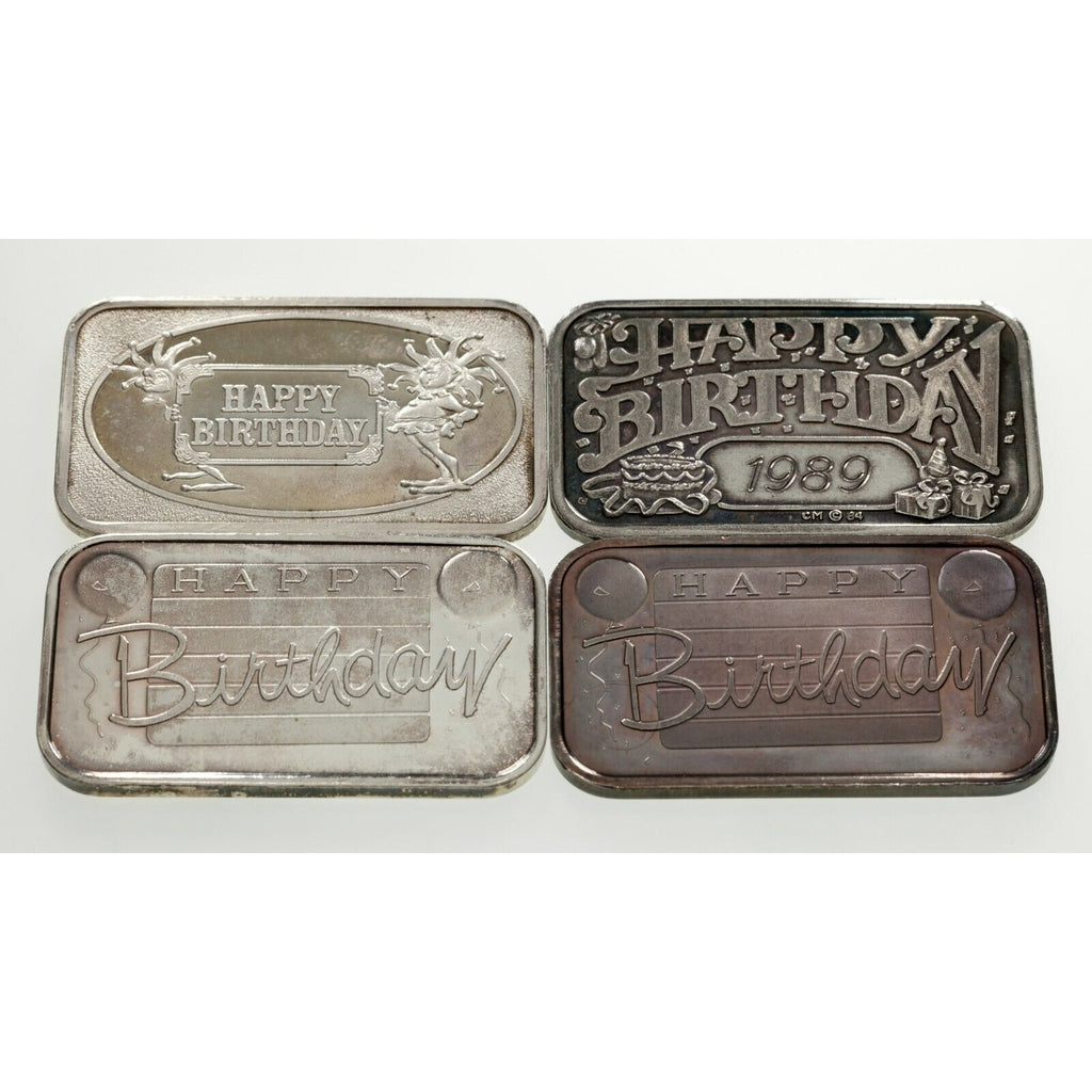 1984-96 Happy Birthday 1 oz Silver Art Bars Collection of 4 Bars
