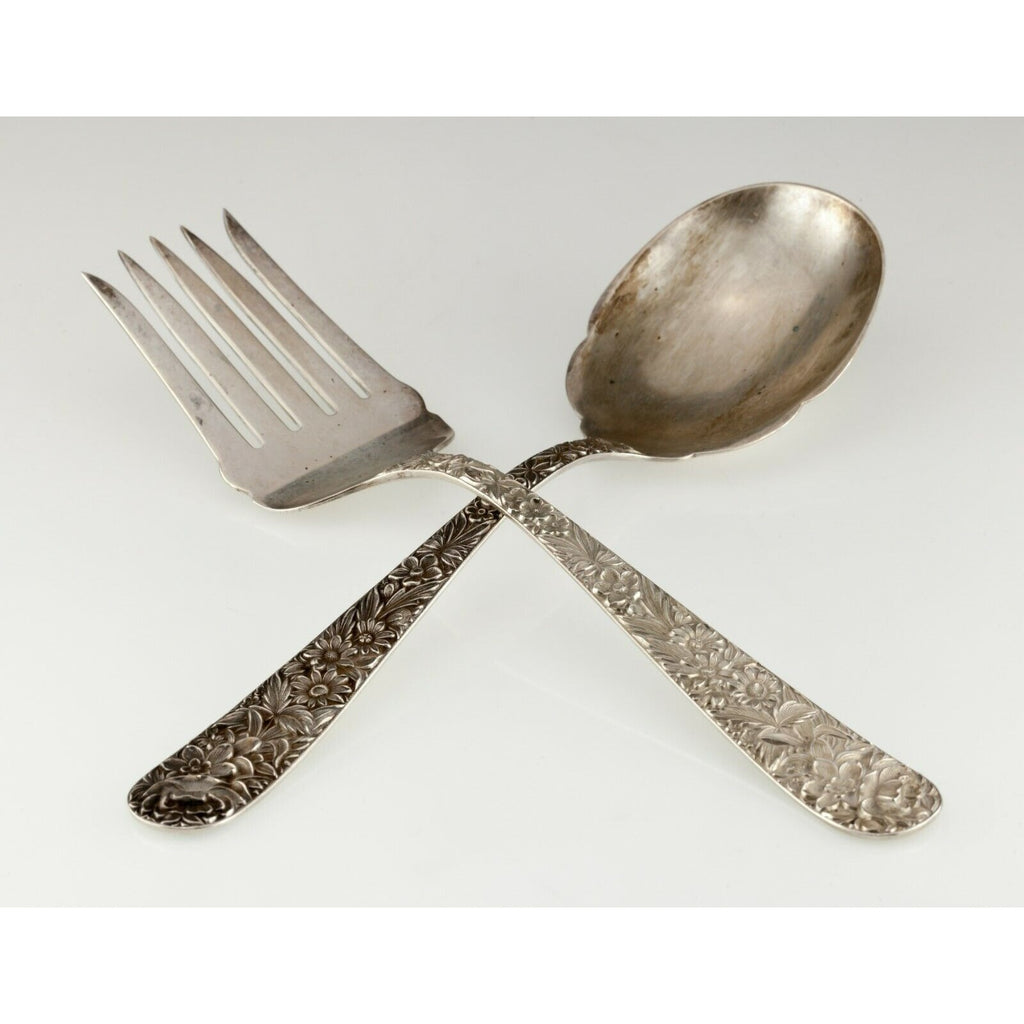 S Kirk & Son Sterling Silver Salad Serving Set in Repousse Pattern