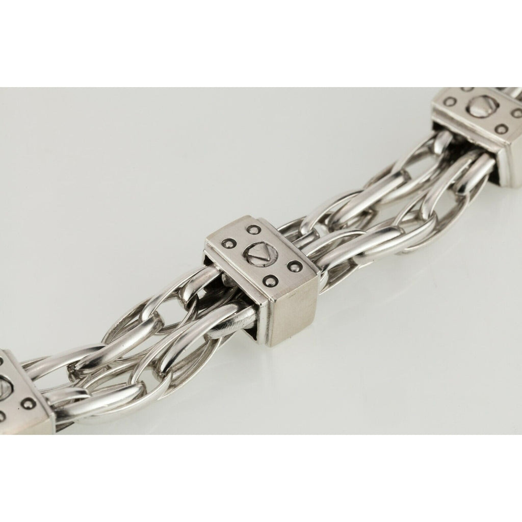 Sterling Silver Chunky Double Strand Unique Chain Bracelet w/ Toggle Clasp 72 g