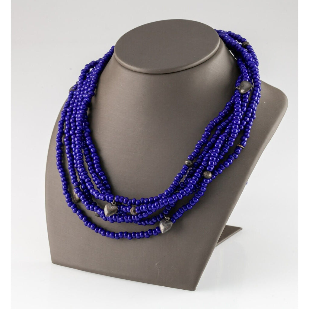 Gorgeous Blue Glass Beaded Multi-Strand Necklace with Silver Accents