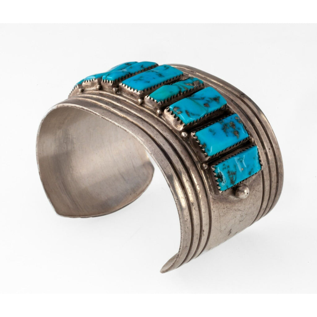 Navajo Wilson Begay Wide Cuff Bracelet with Turquoise 119.7gr