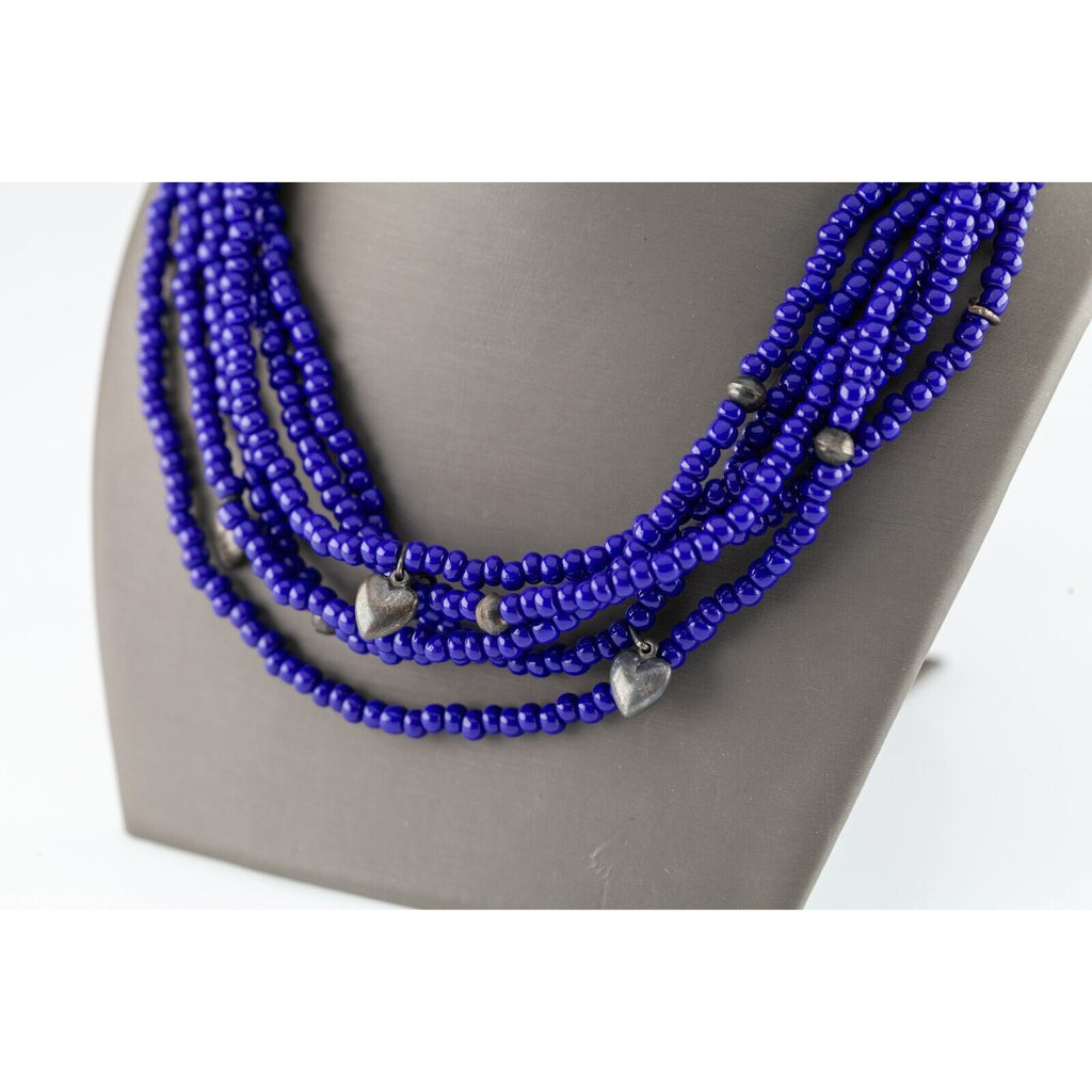 Gorgeous Blue Glass Beaded Multi-Strand Necklace with Silver Accents