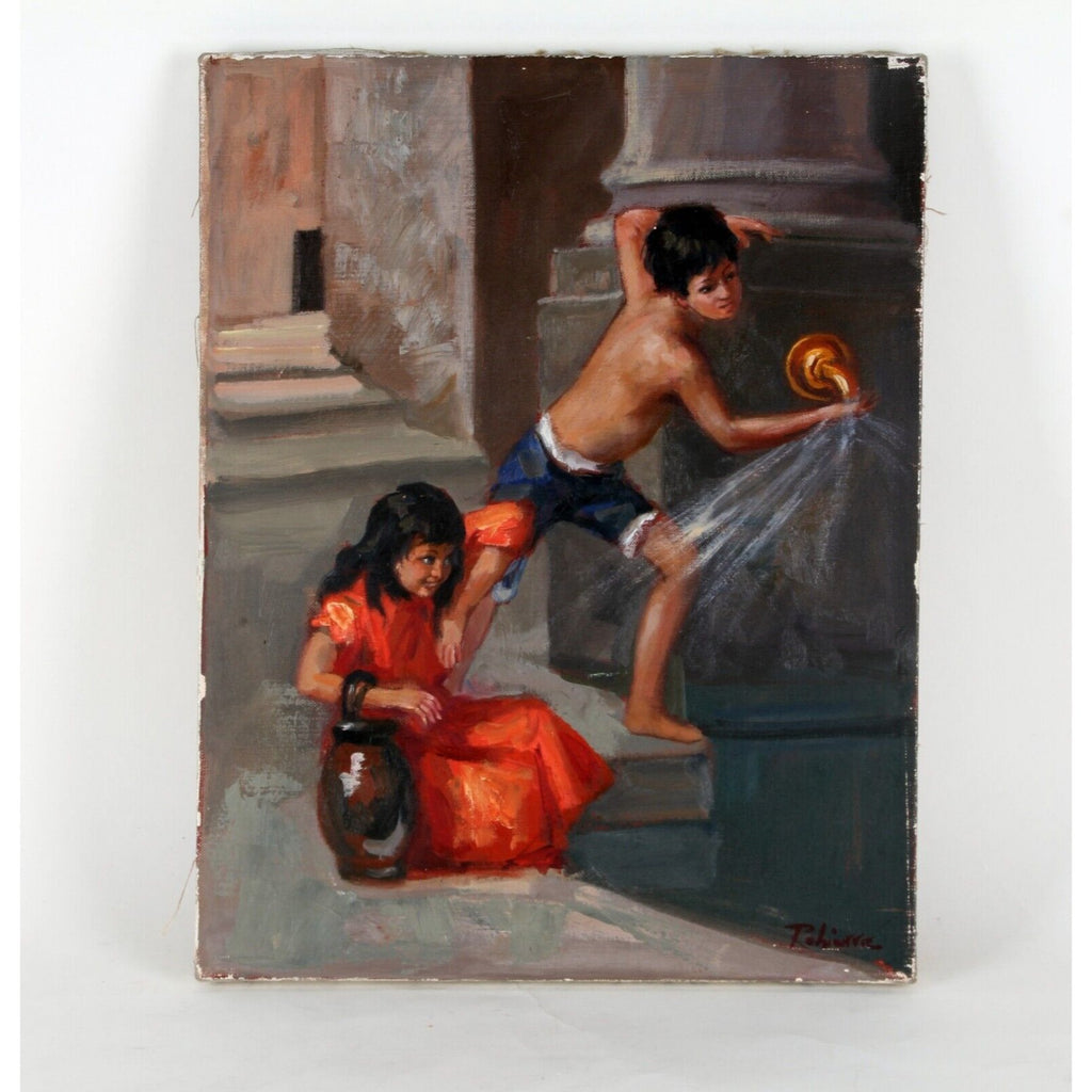 "Children Playing" by Robierre, Oil Painting on Canvas, 18x14