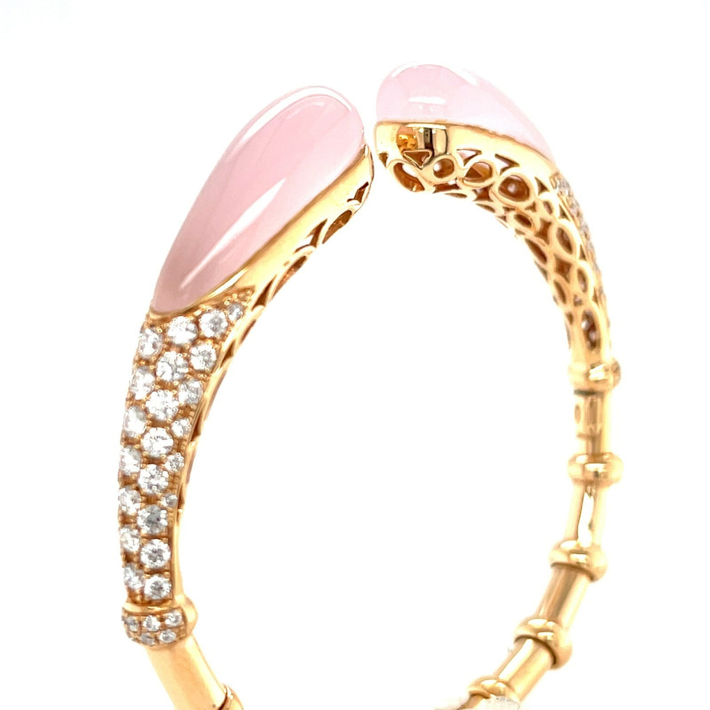 Effepi Gioelli 18K Rose Gold Cuff Bracelet w/ 2.41ct Diamonds & 10ct Rose Quartz, Size 6.