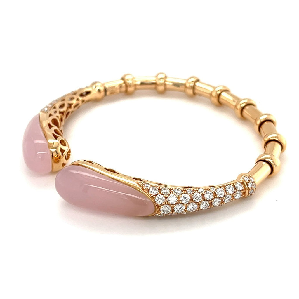 Effepi Gioelli 18K Rose Gold Cuff Bracelet w/ 2.41ct Diamonds & 10ct Rose Quartz, Size 6.