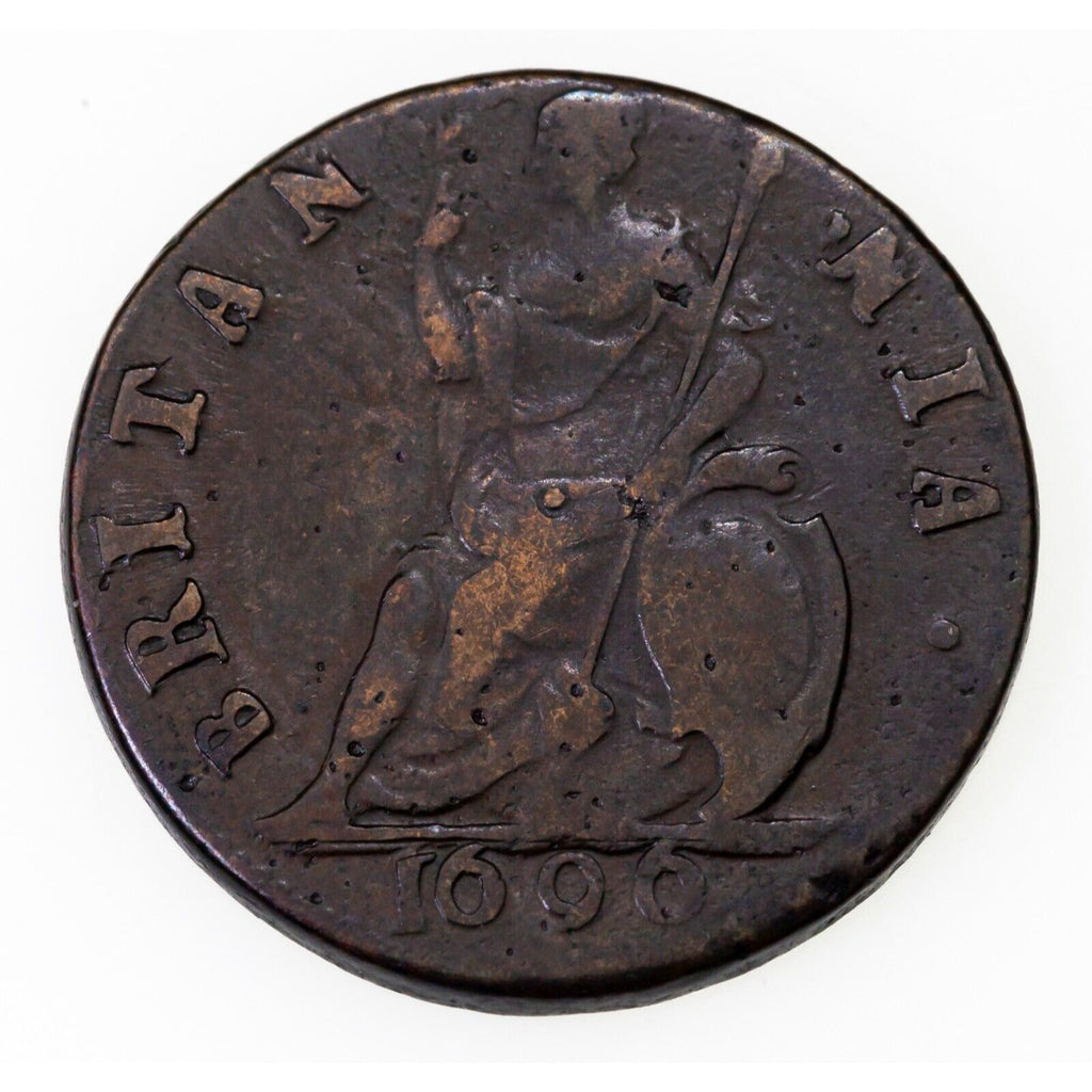 1696 Great Britain Farthing Coin in Fine+ Conditon KM # 483.1
