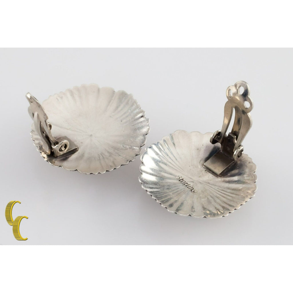 Sterling Silver Lapidary Inlay Sunburst Clip-On Earrings Gorgeous!