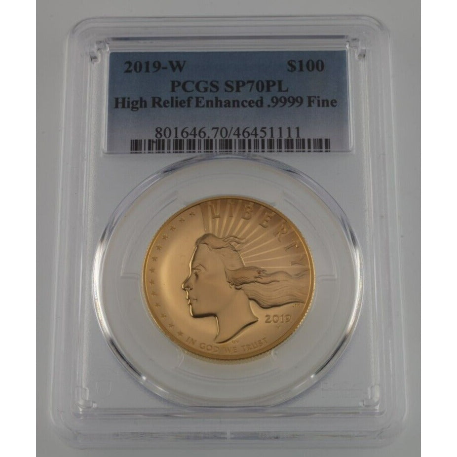 2019-W $100 Gold High Relief Enhanced Liberty Graded by PCGS as SP70PL