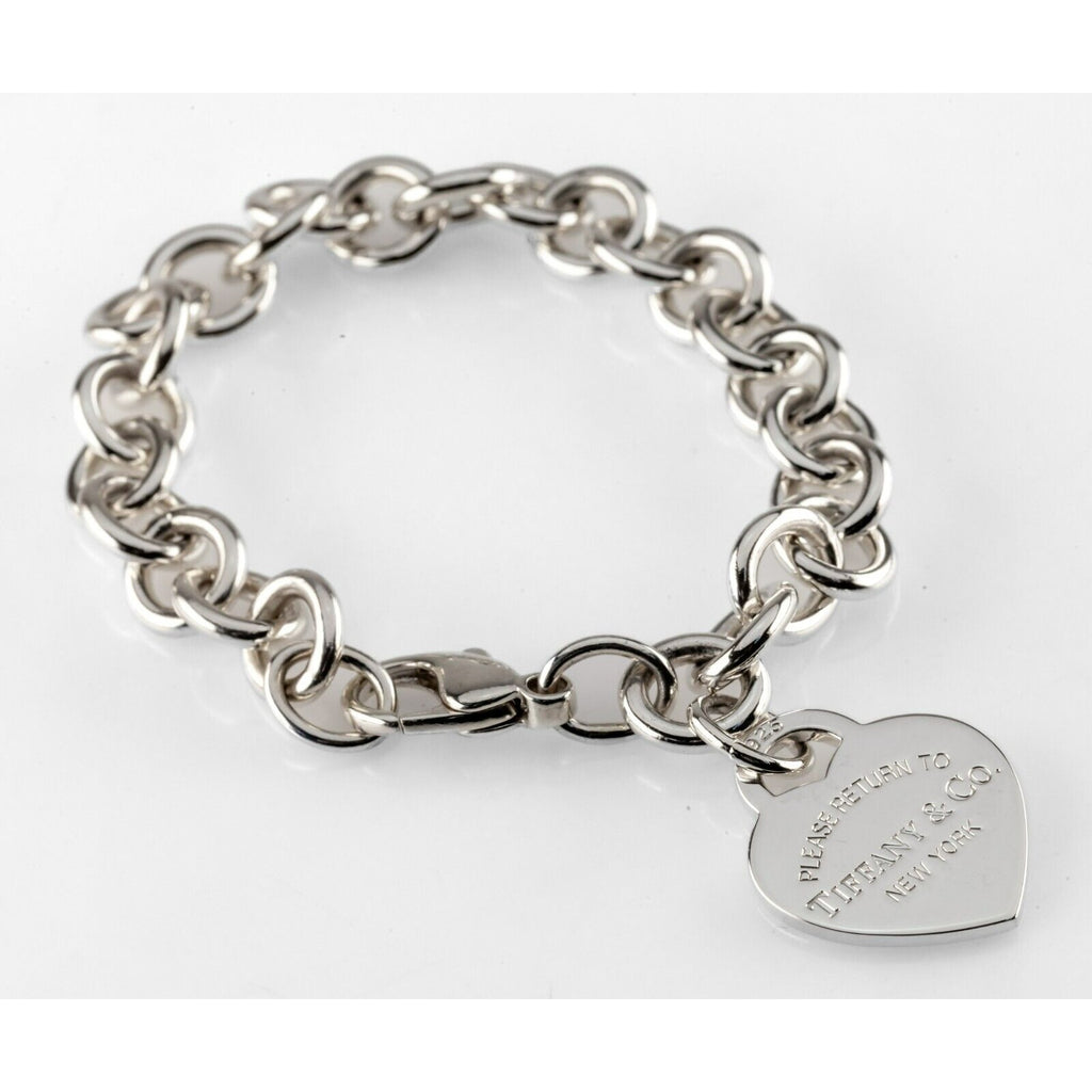 Tiffany & Co. Sterling Silver "Return to" Heart Tag Charm Bracelet 7.5"